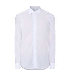 Gherardi white cotton casual shirt with fine stripe texture, button placket, spread collar, and single-button cuffs