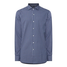 Gherardi navy blue gingham check cotton casual shirt with button-down collar and single chest pocket