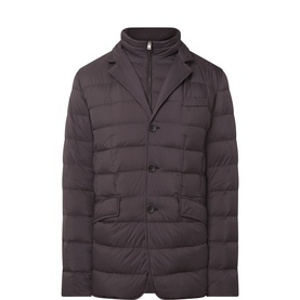 Herno Marrone quilted casual jacket with inner bib, button front, and chest pockets, in dark brown polyamide with down padding