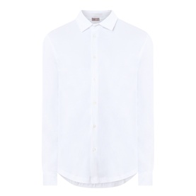 Herno white cotton casual shirt with spread collar and button placket, long sleeves, relaxed hem