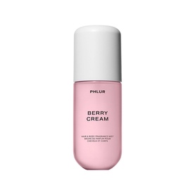 PHLUR Berry Cream Hair and Body Mist in pink spray bottle, 90ml fragrance mist for hair and body