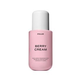 PHLUR Berry Cream Hair and Body Mist 240ml in pink bottle with white cap, fragrance spray format