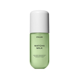 PHLUR Matcha Milk Hair and Body Mist, 90ml, in a green glass bottle with white pump cap