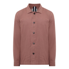 Profuomo Garment-Dyed Overshirt in clay, pointed collar, long sleeves, button fastenings, linen-cotton blend