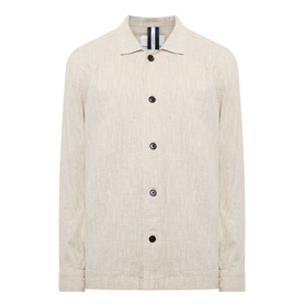 Profuomo Notched Collar Overshirt in beige linen-cotton blend, button front fastening, notched collar and long sleeves