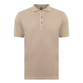 Profuomo Garment-Dyed Polo Shirt in beige, short sleeves, three-button placket, polo collar, straight hemline, 100% cotton