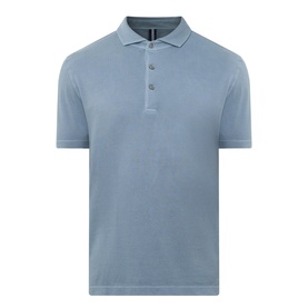 Profuomo Garment-Dyed Polo Shirt in grey blue, short sleeves, button placket, polo collar, straight hem, 100% cotton