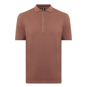 Profuomo Garment-Dyed Polo Shirt in clay, short sleeves, three-button placket, polo collar, straight hem, 100% cotton