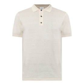 Profuomo Solid Knitted Polo Shirt in off white, linen-cotton blend with polo collar, three-button placket and short sleeves