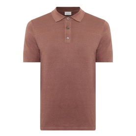 Profuomo Solid Knitted Polo Shirt in clay, polo collar, short sleeves, button fastenings, linen-cotton blend