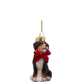 Bernese Mountain Dog with Bow Glass Tree Decoration 9cm