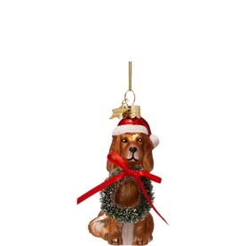 Gold Christmas Dog with Wreath Glass Tree Decoration 9cm