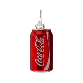 Red Coca-Cola can glass Christmas tree ornament with silver star hanger detail