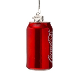 Red gloss Coca-Cola can Christmas tree hanging ornament with silver cap detail and string hanger