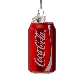 Red Coca-Cola can glass Christmas tree ornament with silver hanging thread, novelty festive decoration