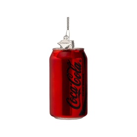 Vondels red Coca-Cola can glass Christmas tree ornament with silver star cap and hanging cord