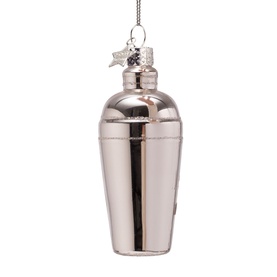 Vondels silver cocktail shaker glass Christmas tree ornament with polished finish and hanging thread