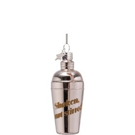 Cocktail Shaker "Shaken Not Stirred" Glass Tree Decoration 10cm