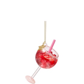 Pink Gin Tonic Glass Tree Decoration 12cm