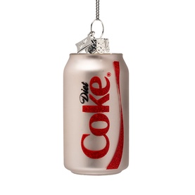 Vondels Diet Coke can glass tree decoration in white, with red logo detail and silver hanging thread
