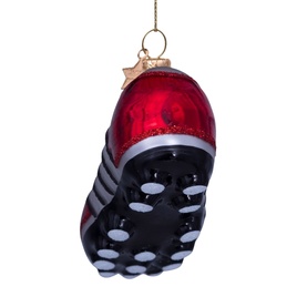 Vondels red glass running shoe Christmas tree ornament with black sole and gold star hook detail