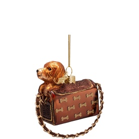 Dog in Bag with Glitter Bones Glass Tree Decoration 8cm
