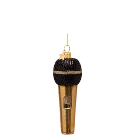 Shiny Gold Microphone Glass Tree Decoration 13cm