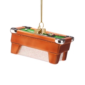 Vondels glass pool table tree decoration in multi, brown with green baize surface detail, gold hanging thread