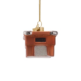 Vondels tree decoration, glass handbag ornament in brown and silver tones with gold charm detail, hanging from gold thread