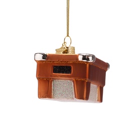 Vondels multi-coloured glass camera bag Christmas tree ornament with gold hanger, brown and silver detailing