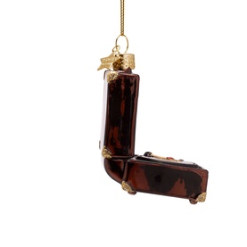 Vondels tree decoration shaped as letter L in dark tortoiseshell tones with gold star cap and hanging loop
