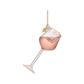 Vondels pink glass wine glass Christmas tree ornament with gold hanging thread and star charm detail