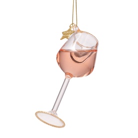 Vondels pink glass wine goblet Christmas tree decoration ornament with gold glitter base and charm detail