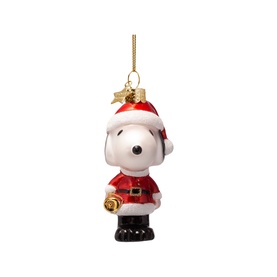 Vondels Snoopy Santa Claus glass Christmas tree ornament in multi, wearing red suit and hat with gold hanging loop