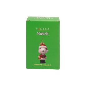 Vondels Peanuts Christmas Ornament in green gift box featuring Snoopy in festive outfit, multi-coloured tree decoration