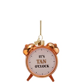 Tan Alarm Clock Glass Tree Decoration 10cm