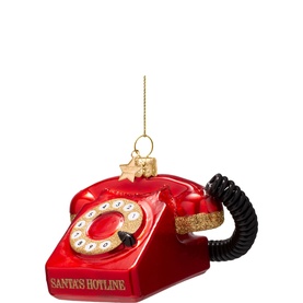 Opal Red Vintage Telephone Glass Tree Decoration 6cm