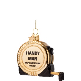 Shiny Gold Tape Measure Glass Tree Decoration 8cm