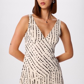 Dashed Spot Dobby Flared Dress