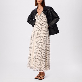 Dashed Spot Dobby Flared Dress