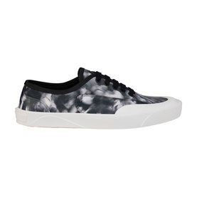 Christian Louboutin black and white tie-dye canvas lace-up trainer with white rubber sole and toe cap