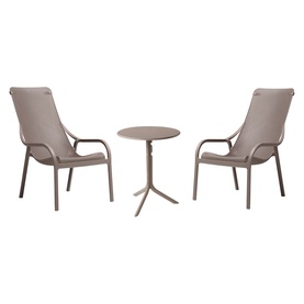 Caseys Furniture Net Garden Lounge Set Tortora in grey, two armchairs with round side table, fiberglass polypropylene, outdoor use