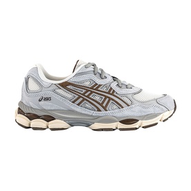 ASICS GEL-NYC trainer in pale blue and grey with brown suede overlays, mesh upper, and cream midsole