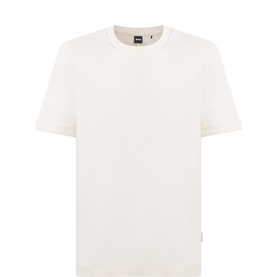 Hugo Boss crew neck T-shirt in cream, short sleeves, relaxed fit, crafted from cotton-wool blend