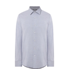 Hugo Boss blue single cuff slim formal shirt with spread collar and button front, 65% cotton mix