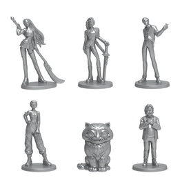 Kpop Monopoly KPop Demon Hunters 6 silver metallic game tokens including human figures and a cat figurine