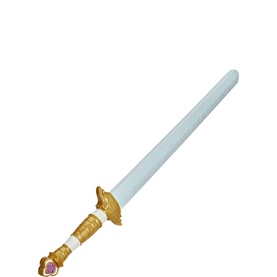 Kpop toy sword with pale blue blade, gold decorative hilt and guard, and pink gemstone detail at the pommel