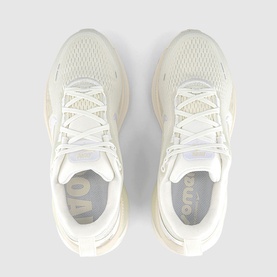 Nike trainers in Summit White, cream mesh upper with white laces and branded insole, overhead flat lay view