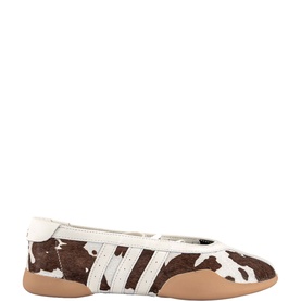 Adidas Taekwondo Mei Ballet Pumps in brown and white cow-print hair-on leather with white stripe detail and gum rubber sole