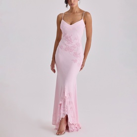 Anastelle Hand Beaded Satin Maxi Dress